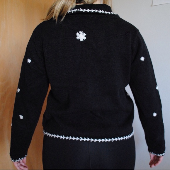 Erika Black Knit Cardigan with White Accents - Picture 2 of 6